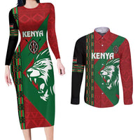 Kenya Rugby Custom Couples Matching Long Sleeve Bodycon Dress and Long Sleeve Button Shirt Go Lionesses - African Pattern - Wonder Print Shop