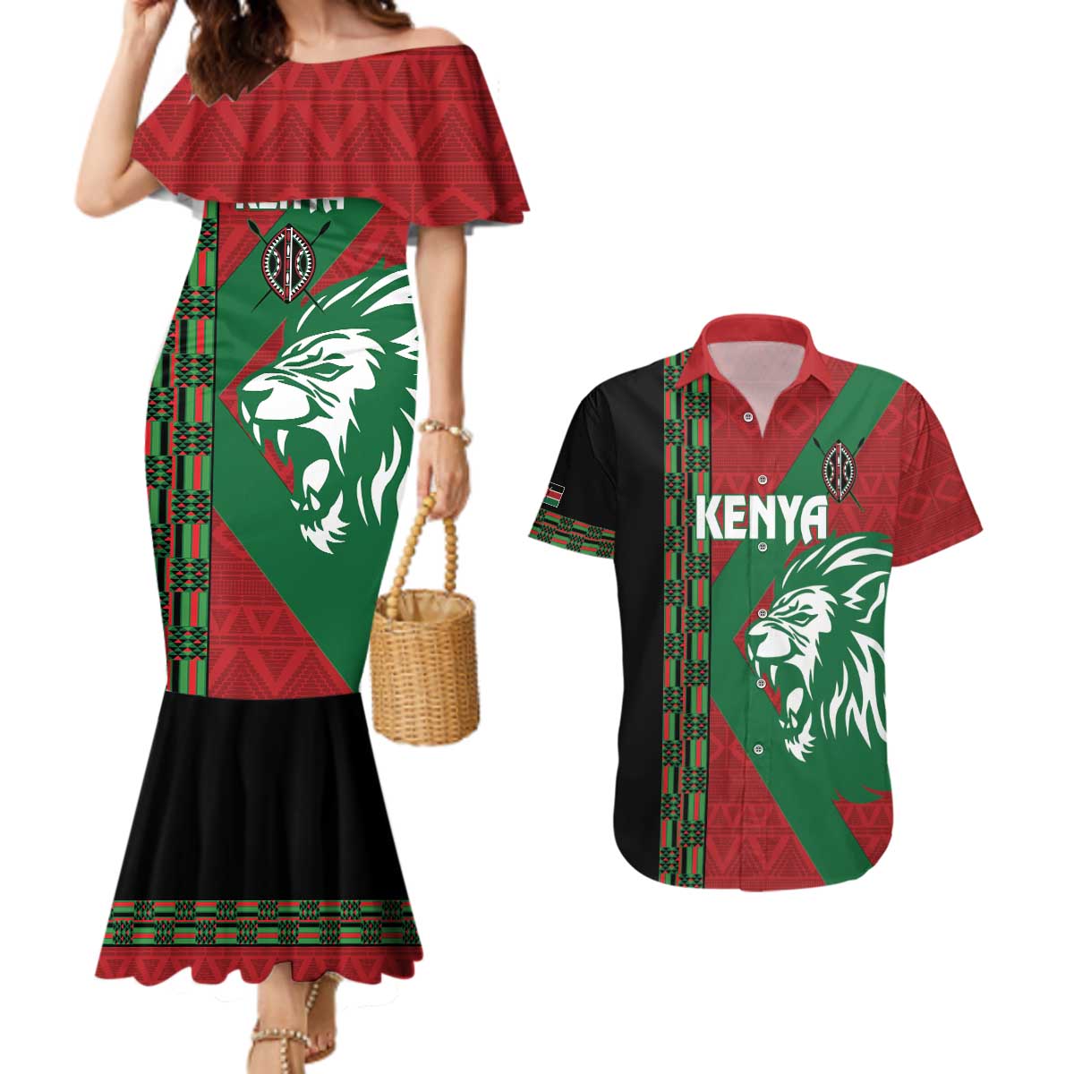 Kenya Rugby Custom Couples Matching Mermaid Dress and Hawaiian Shirt Go Lionesses - African Pattern - Wonder Print Shop