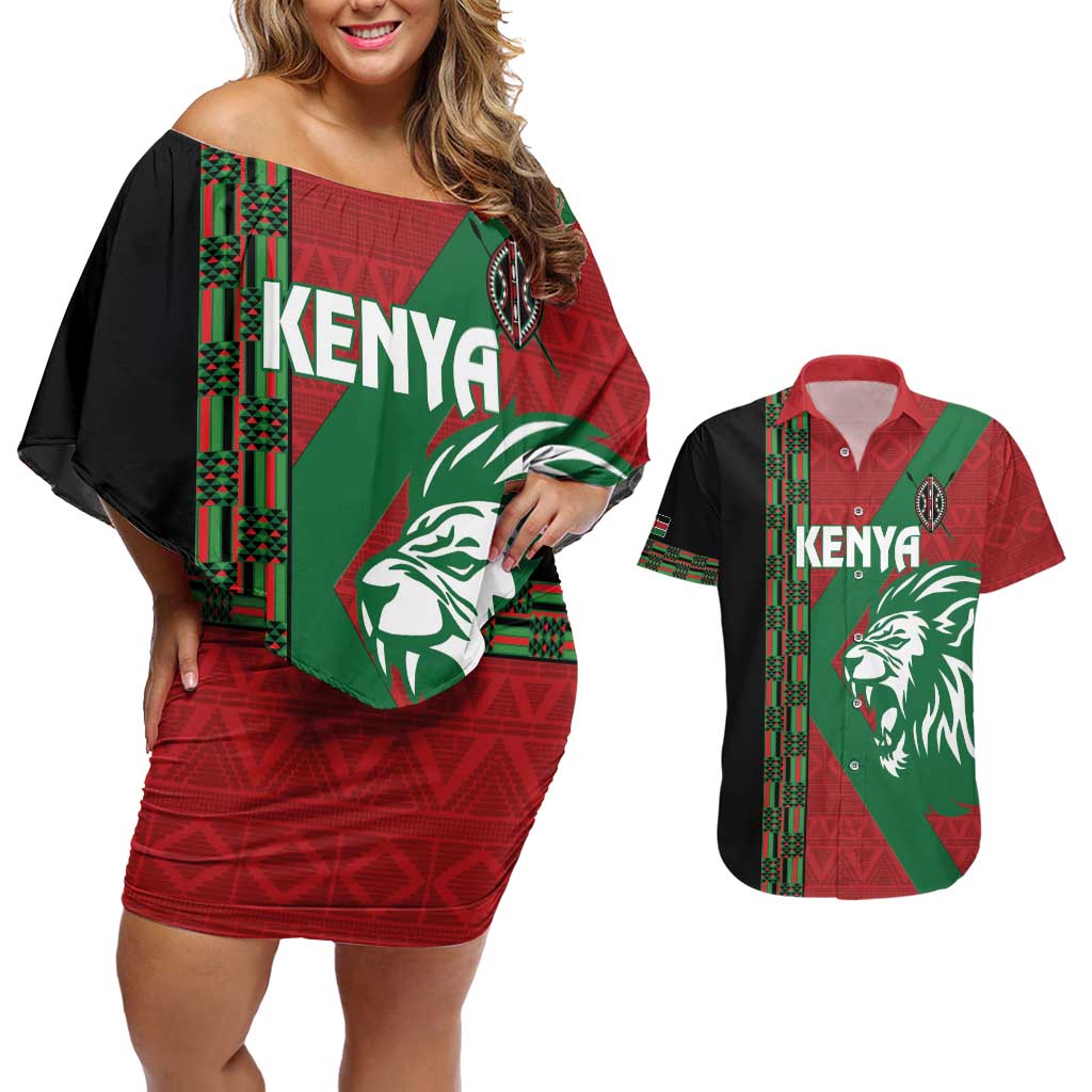 Kenya Rugby Custom Couples Matching Off Shoulder Short Dress and Hawaiian Shirt Go Lionesses - African Pattern - Wonder Print Shop