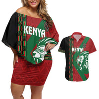 Kenya Rugby Custom Couples Matching Off Shoulder Short Dress and Hawaiian Shirt Go Lionesses - African Pattern - Wonder Print Shop