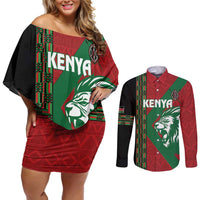 Kenya Rugby Custom Couples Matching Off Shoulder Short Dress and Long Sleeve Button Shirt Go Lionesses - African Pattern - Wonder Print Shop