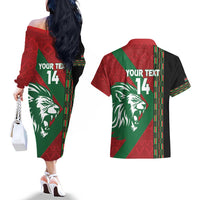 Kenya Rugby Custom Couples Matching Off The Shoulder Long Sleeve Dress and Hawaiian Shirt Go Lionesses - African Pattern - Wonder Print Shop