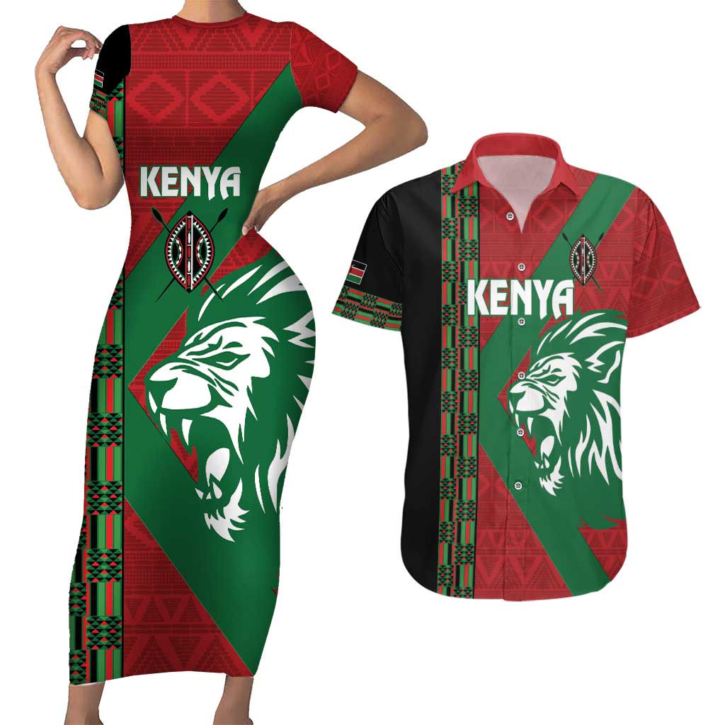 Kenya Rugby Custom Couples Matching Short Sleeve Bodycon Dress and Hawaiian Shirt Go Lionesses - African Pattern - Wonder Print Shop
