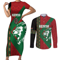 Kenya Rugby Custom Couples Matching Short Sleeve Bodycon Dress and Long Sleeve Button Shirt Go Lionesses - African Pattern - Wonder Print Shop