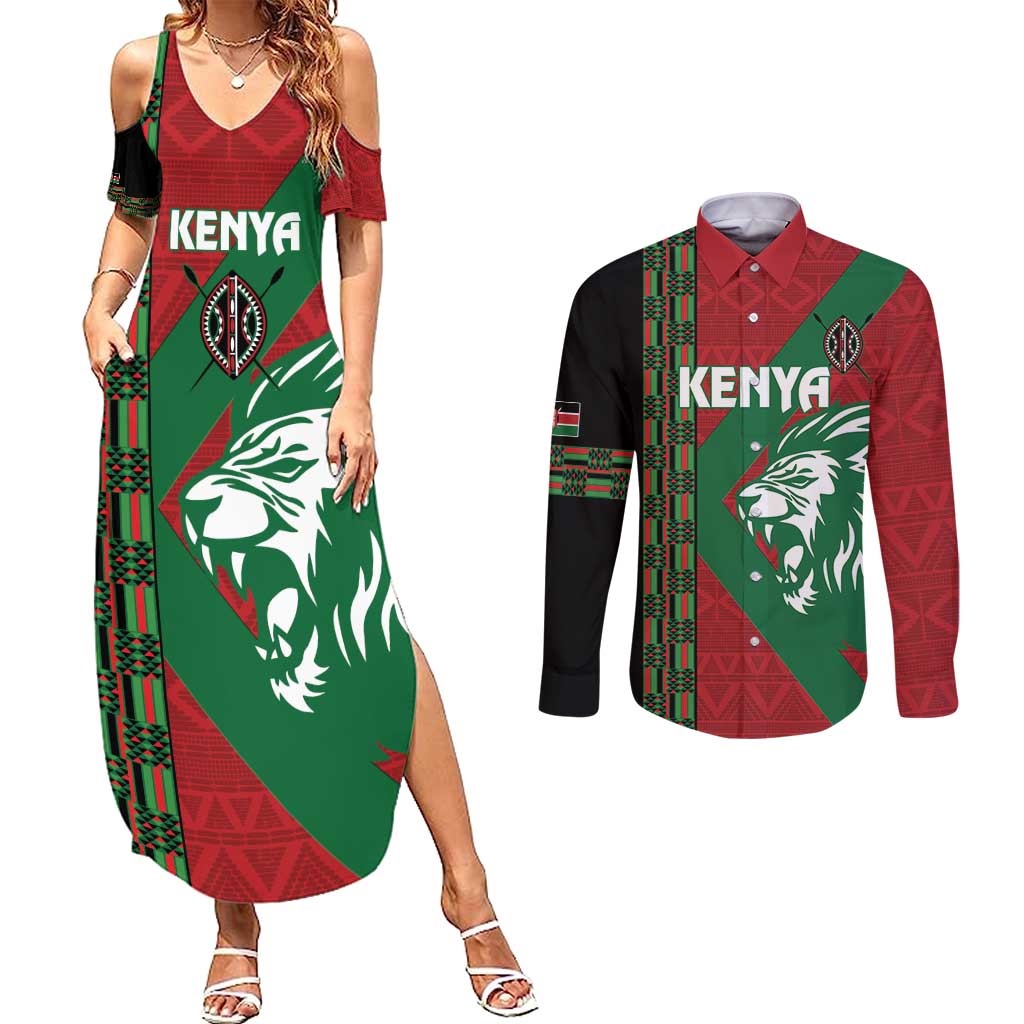 Kenya Rugby Custom Couples Matching Summer Maxi Dress and Long Sleeve Button Shirt Go Lionesses - African Pattern - Wonder Print Shop