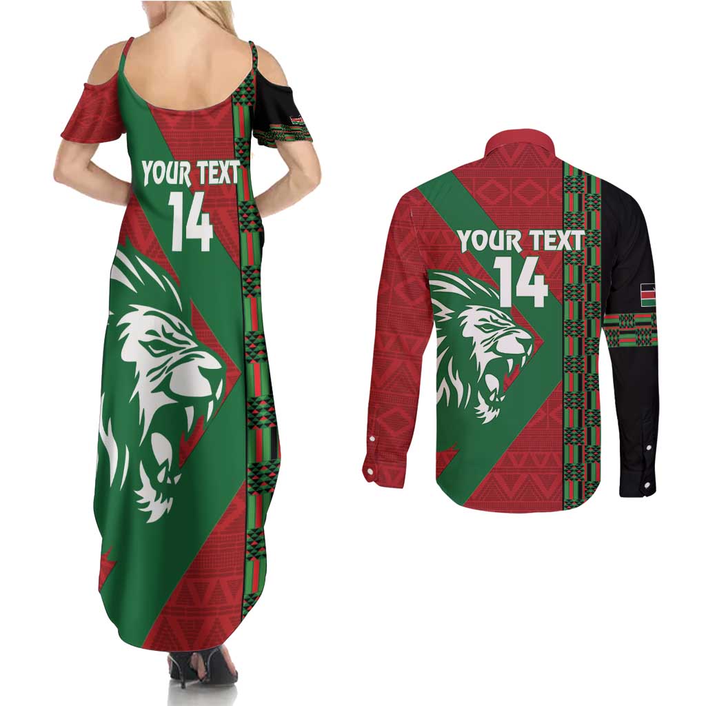 Kenya Rugby Custom Couples Matching Summer Maxi Dress and Long Sleeve Button Shirt Go Lionesses - African Pattern - Wonder Print Shop