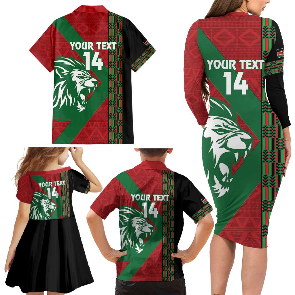 Kenya Rugby Custom Family Matching Long Sleeve Bodycon Dress and Hawaiian Shirt Go Lionesses - African Pattern - Wonder Print Shop