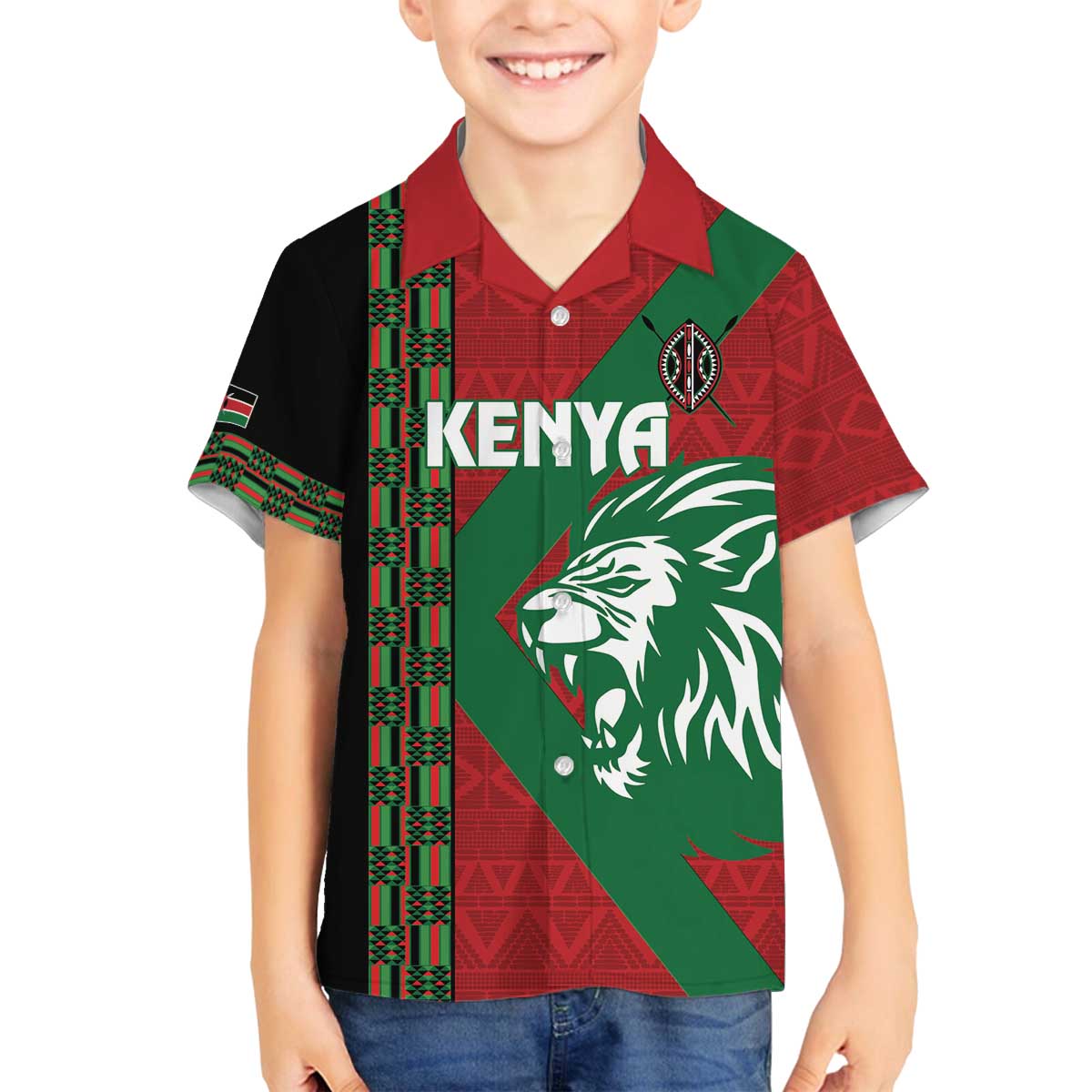 Kenya Rugby Custom Family Matching Off The Shoulder Long Sleeve Dress and Hawaiian Shirt Go Lionesses - African Pattern - Wonder Print Shop
