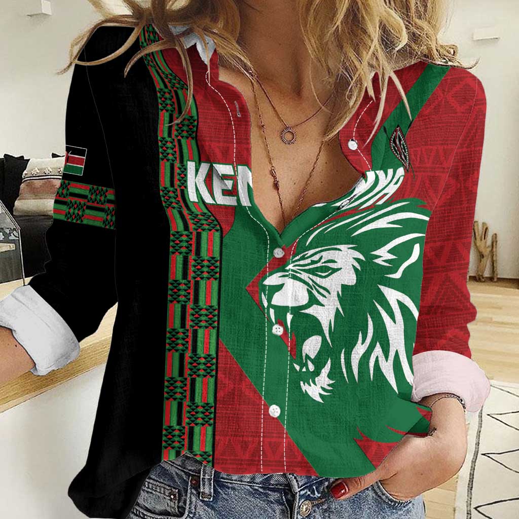 Kenya Rugby Custom Women Casual Shirt Go Lionesses - African Pattern - Wonder Print Shop