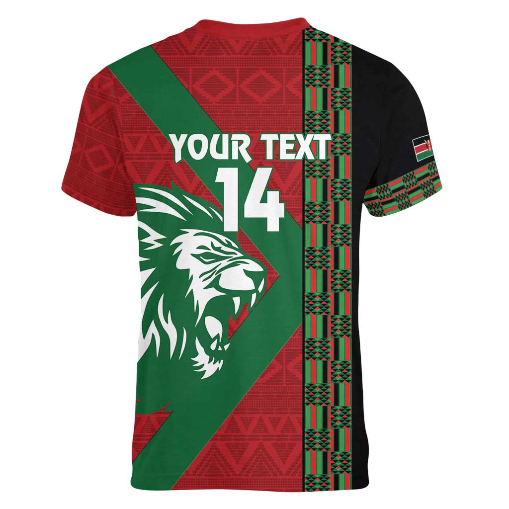 Kenya Rugby Custom Women V-Neck T-Shirt Go Lionesses - African Pattern - Wonder Print Shop