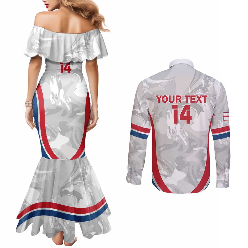 Custom England Darts Couples Matching Mermaid Dress and Long Sleeve Button Shirt Go Champions Grunge Marble Style