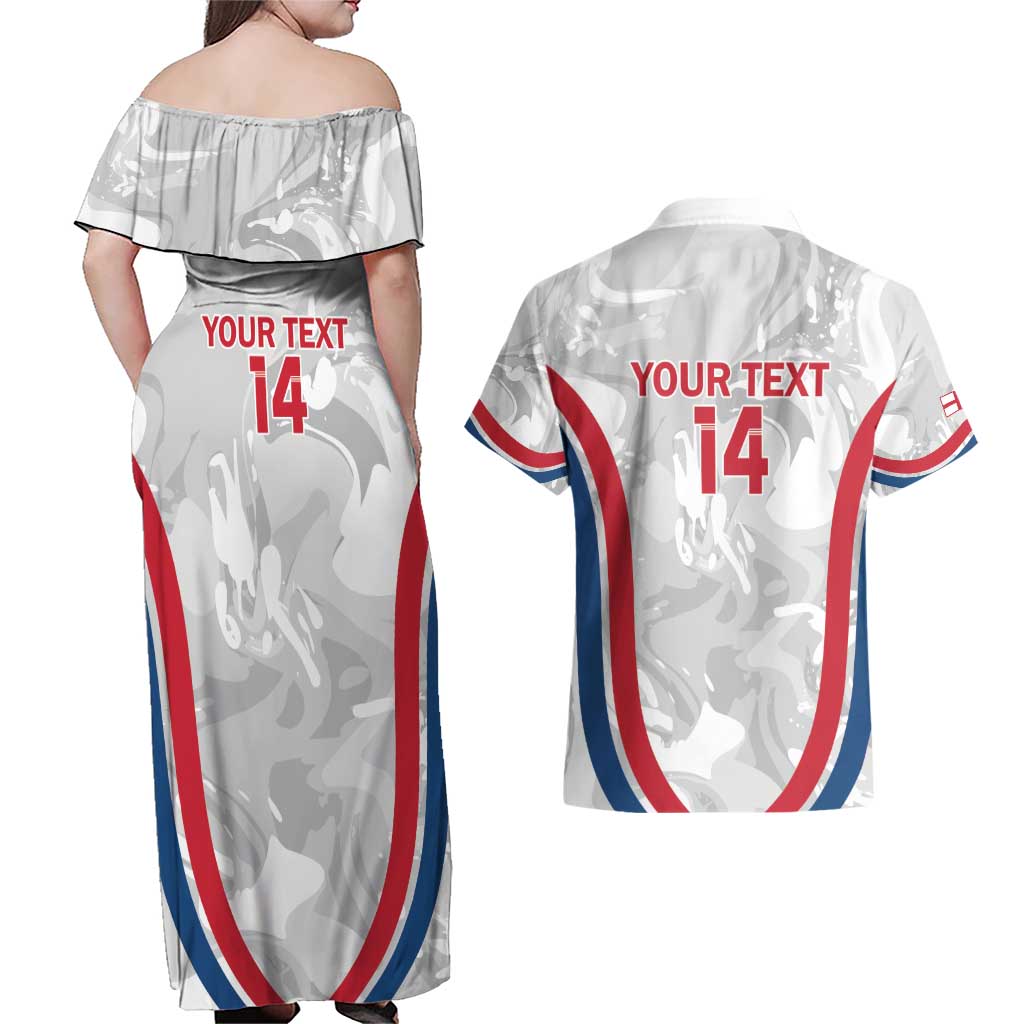 Custom England Darts Couples Matching Off Shoulder Maxi Dress and Hawaiian Shirt Go Champions Grunge Marble Style - Wonder Print Shop