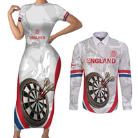Custom England Darts Couples Matching Short Sleeve Bodycon Dress and Long Sleeve Button Shirt Go Champions Grunge Marble Style - Wonder Print Shop