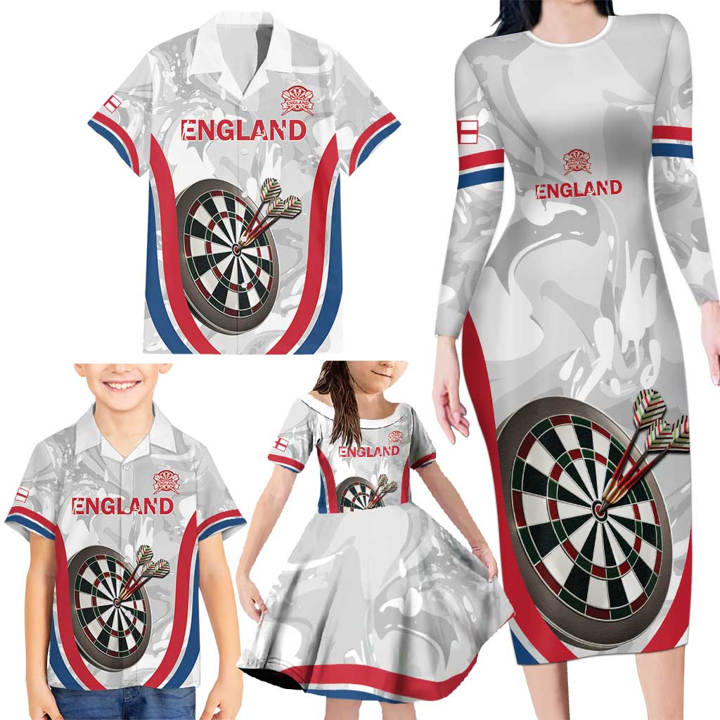 Custom England Darts Family Matching Long Sleeve Bodycon Dress and Hawaiian Shirt Go Champions Grunge Marble Style - Wonder Print Shop