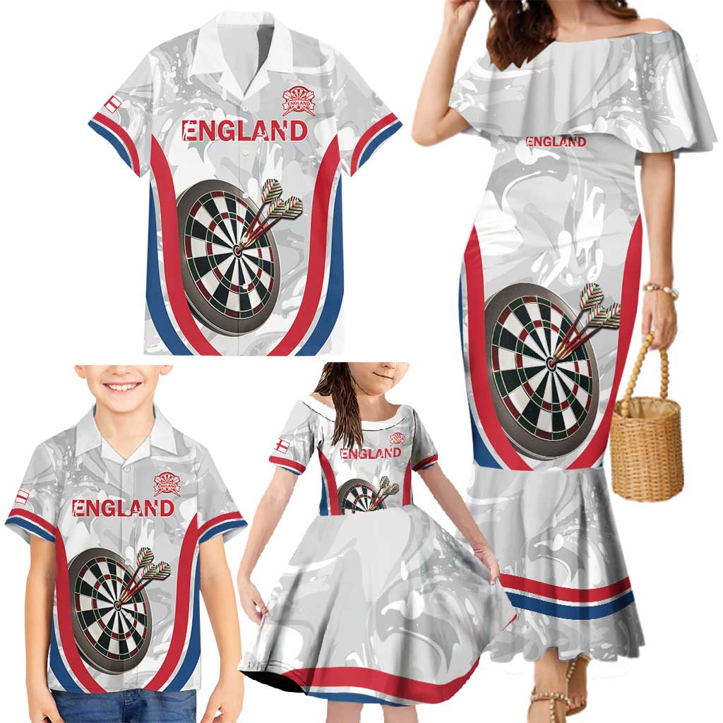 Custom England Darts Family Matching Mermaid Dress and Hawaiian Shirt Go Champions Grunge Marble Style - Wonder Print Shop