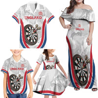 Custom England Darts Family Matching Off Shoulder Maxi Dress and Hawaiian Shirt Go Champions Grunge Marble Style - Wonder Print Shop