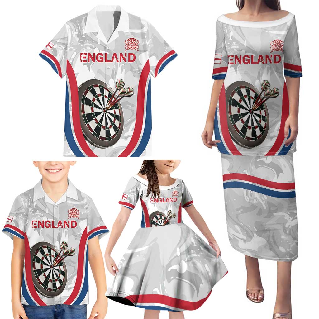 Custom England Darts Family Matching Puletasi and Hawaiian Shirt Go Champions Grunge Marble Style - Wonder Print Shop