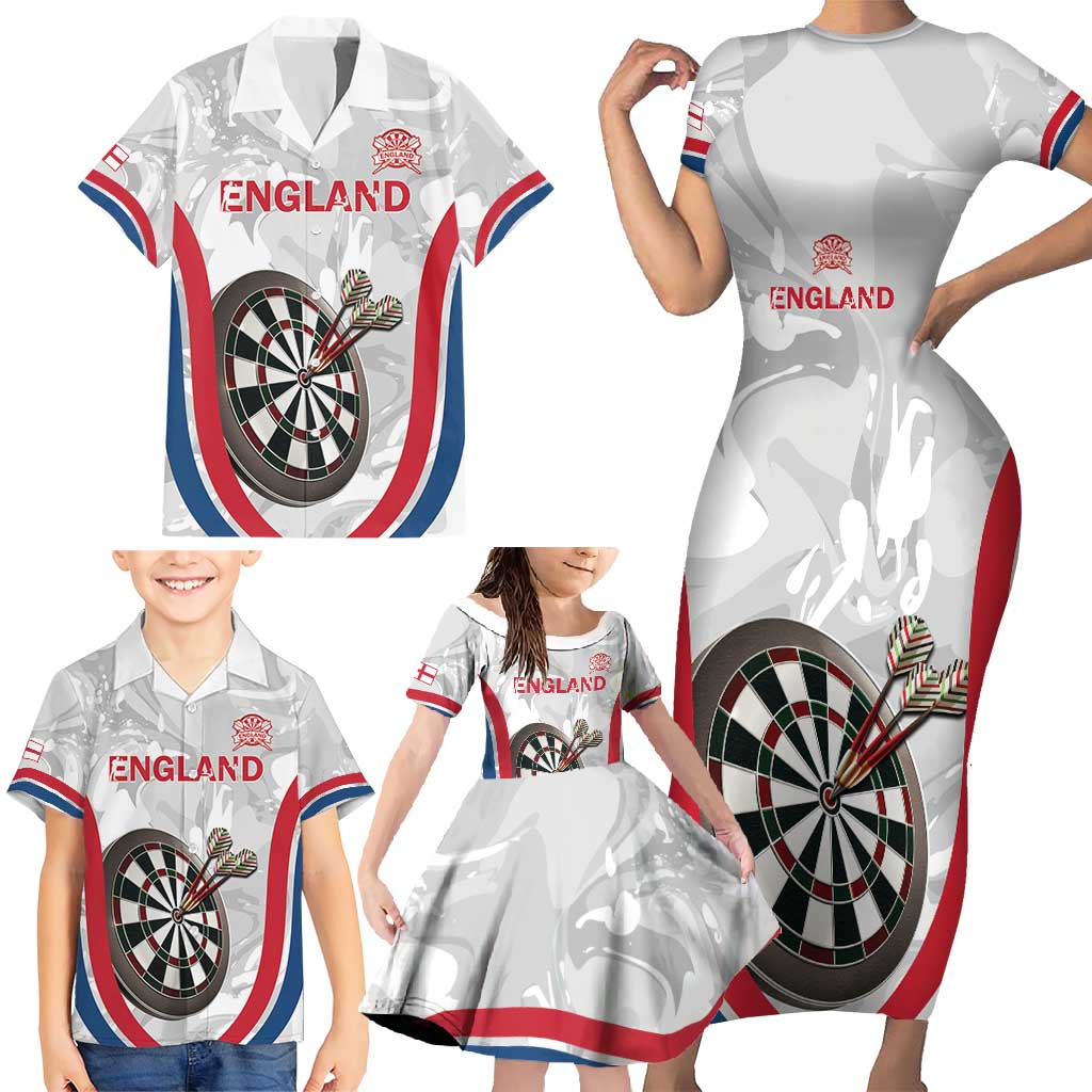 Custom England Darts Family Matching Short Sleeve Bodycon Dress and Hawaiian Shirt Go Champions Grunge Marble Style - Wonder Print Shop