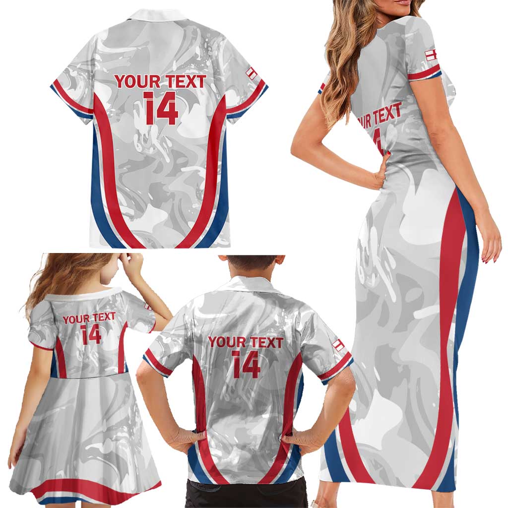 Custom England Darts Family Matching Short Sleeve Bodycon Dress and Hawaiian Shirt Go Champions Grunge Marble Style - Wonder Print Shop