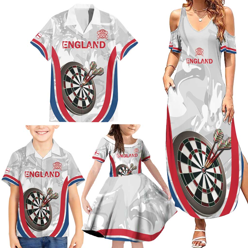 Custom England Darts Family Matching Summer Maxi Dress and Hawaiian Shirt Go Champions Grunge Marble Style - Wonder Print Shop