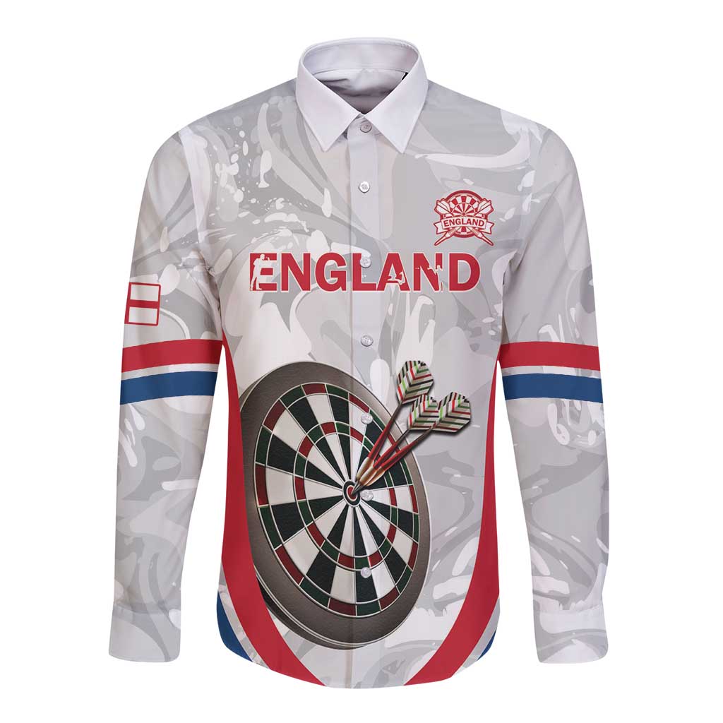 Custom England Darts Long Sleeve Button Shirt Go Champions Grunge Marble Style - Wonder Print Shop