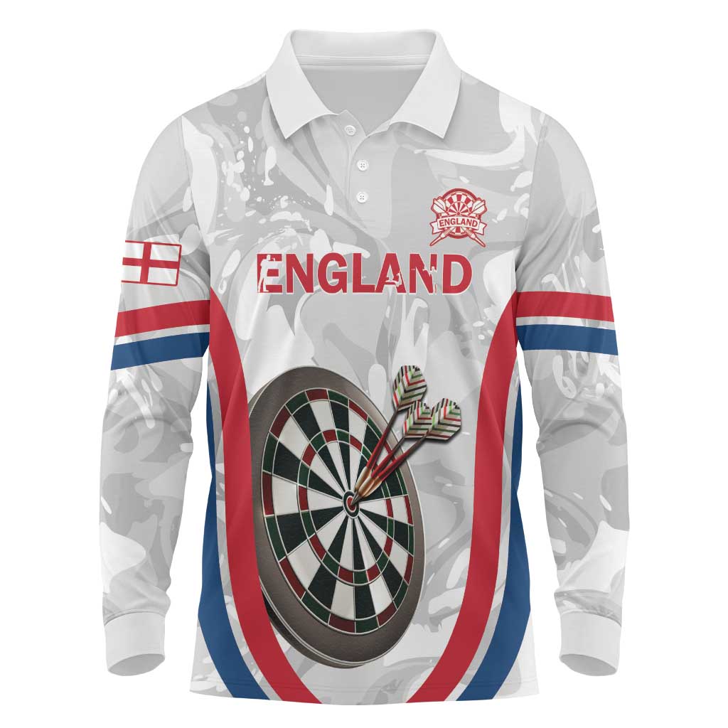 Custom England Darts Long Sleeve Polo Shirt Go Champions Grunge Marble Style - Wonder Print Shop