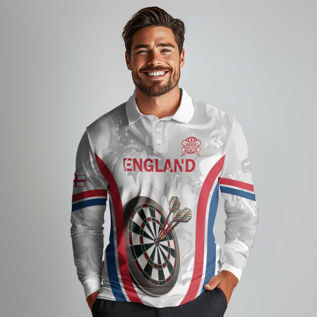 Custom England Darts Long Sleeve Polo Shirt Go Champions Grunge Marble Style - Wonder Print Shop