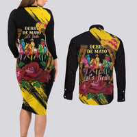 Derby De Mayo 2025 Couples Matching Long Sleeve Bodycon Dress and Long Sleeve Button Shirt Pinata Horse Racing Let's Fiesta