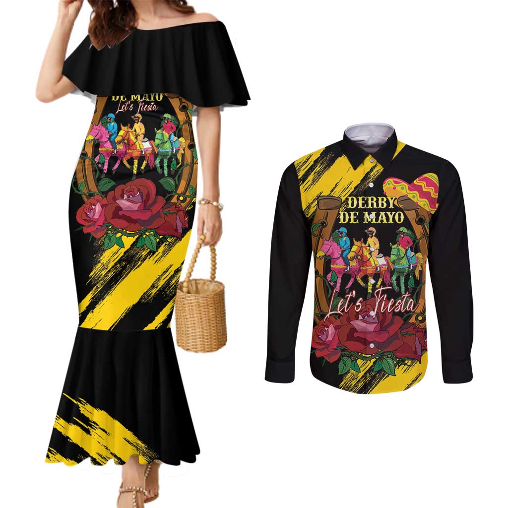 Derby De Mayo 2025 Couples Matching Mermaid Dress and Long Sleeve Button Shirt Pinata Horse Racing Let's Fiesta