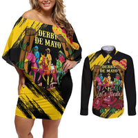 Derby De Mayo 2025 Couples Matching Off Shoulder Short Dress and Long Sleeve Button Shirt Pinata Horse Racing Let's Fiesta