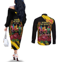 Derby De Mayo 2025 Couples Matching Off The Shoulder Long Sleeve Dress and Long Sleeve Button Shirt Pinata Horse Racing Let's Fiesta