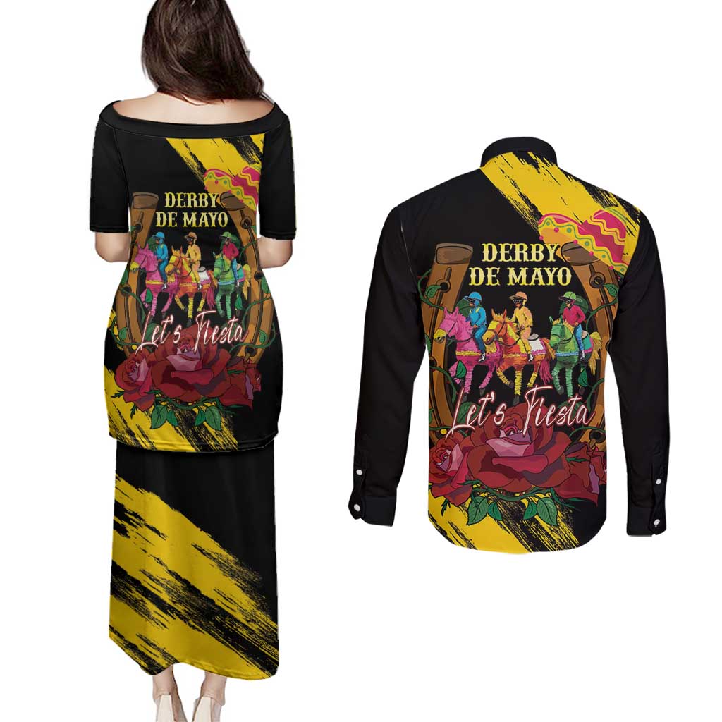 Derby De Mayo 2025 Couples Matching Puletasi and Long Sleeve Button Shirt Pinata Horse Racing Let's Fiesta