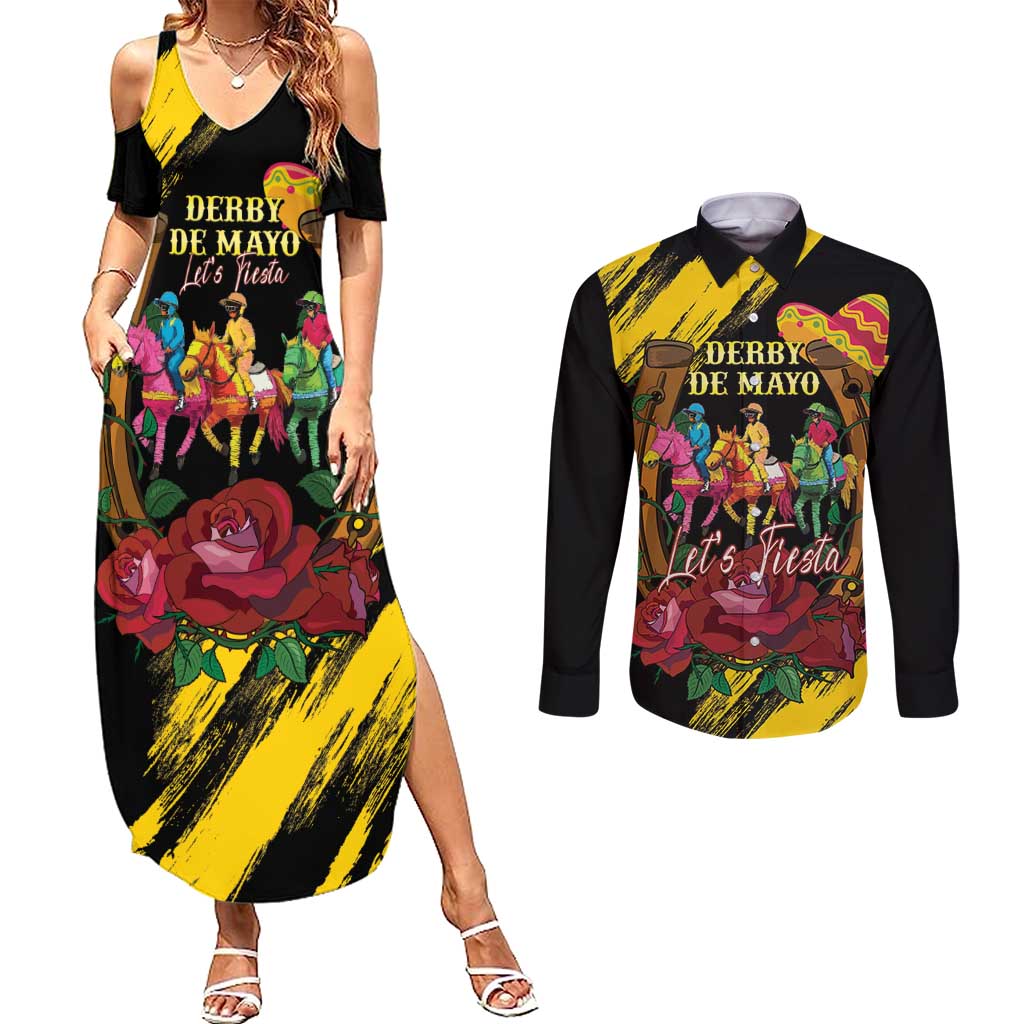 Derby De Mayo 2025 Couples Matching Summer Maxi Dress and Long Sleeve Button Shirt Pinata Horse Racing Let's Fiesta