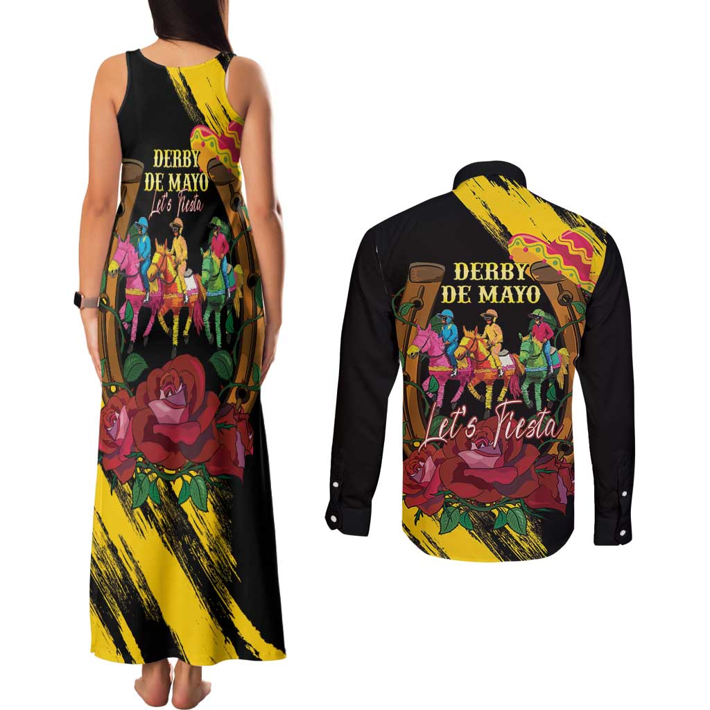 Derby De Mayo 2025 Couples Matching Tank Maxi Dress and Long Sleeve Button Shirt Pinata Horse Racing Let's Fiesta