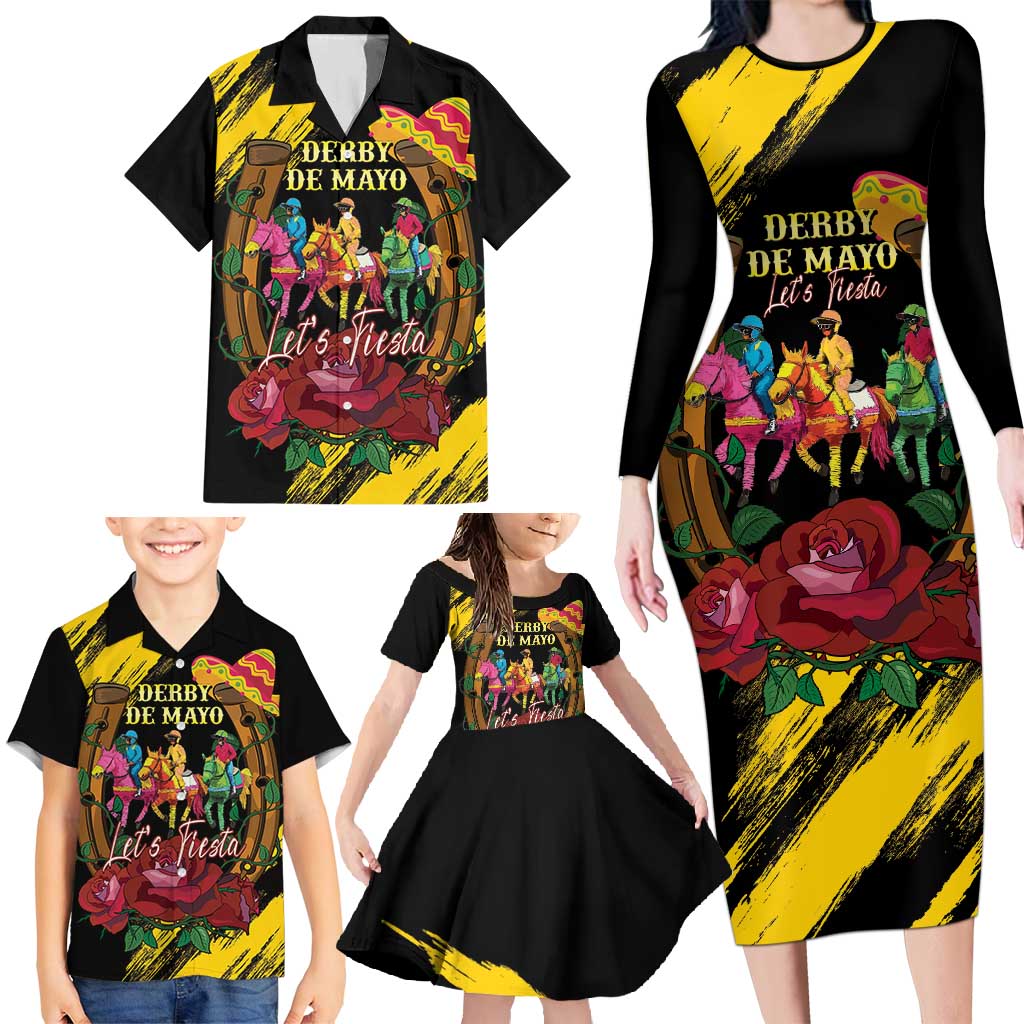 Derby De Mayo 2025 Family Matching Long Sleeve Bodycon Dress and Hawaiian Shirt Pinata Horse Racing Let's Fiesta