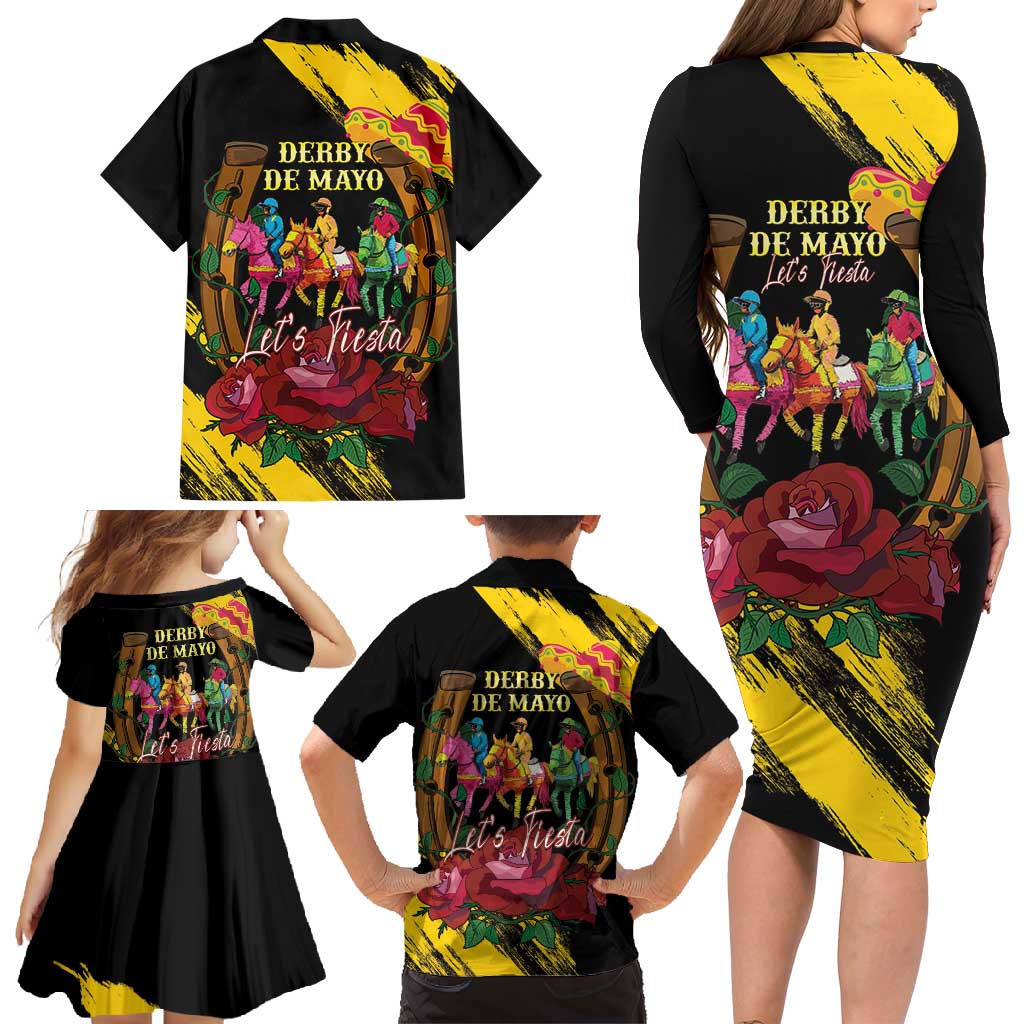Derby De Mayo 2025 Family Matching Long Sleeve Bodycon Dress and Hawaiian Shirt Pinata Horse Racing Let's Fiesta