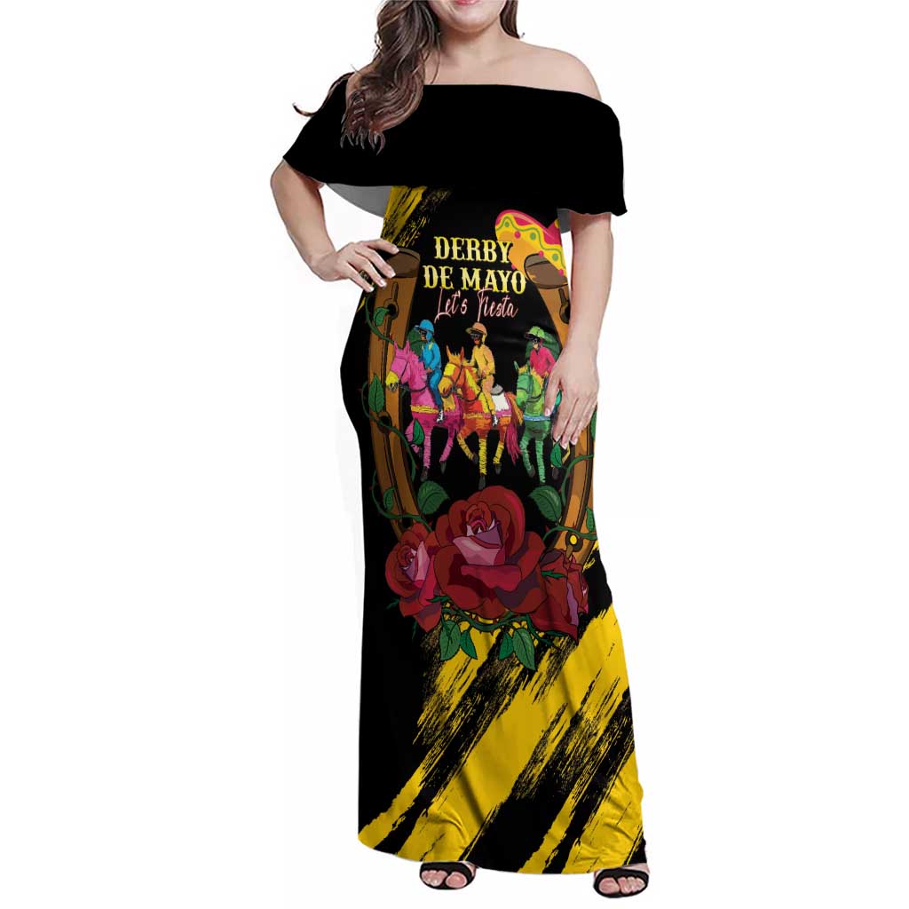 Derby De Mayo 2025 Family Matching Off Shoulder Maxi Dress and Hawaiian Shirt Pinata Horse Racing Let's Fiesta
