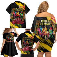 Derby De Mayo 2025 Family Matching Off Shoulder Short Dress and Hawaiian Shirt Pinata Horse Racing Let's Fiesta