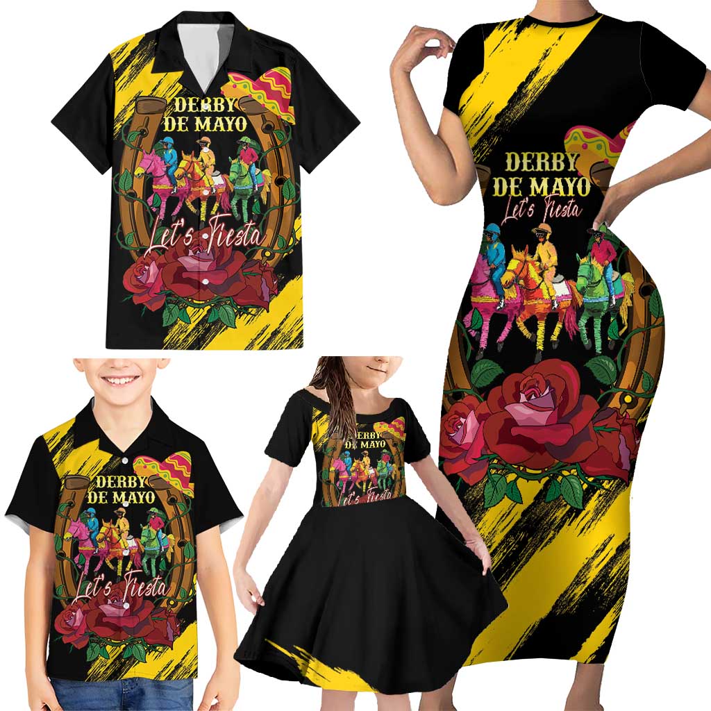 Derby De Mayo 2025 Family Matching Short Sleeve Bodycon Dress and Hawaiian Shirt Pinata Horse Racing Let's Fiesta