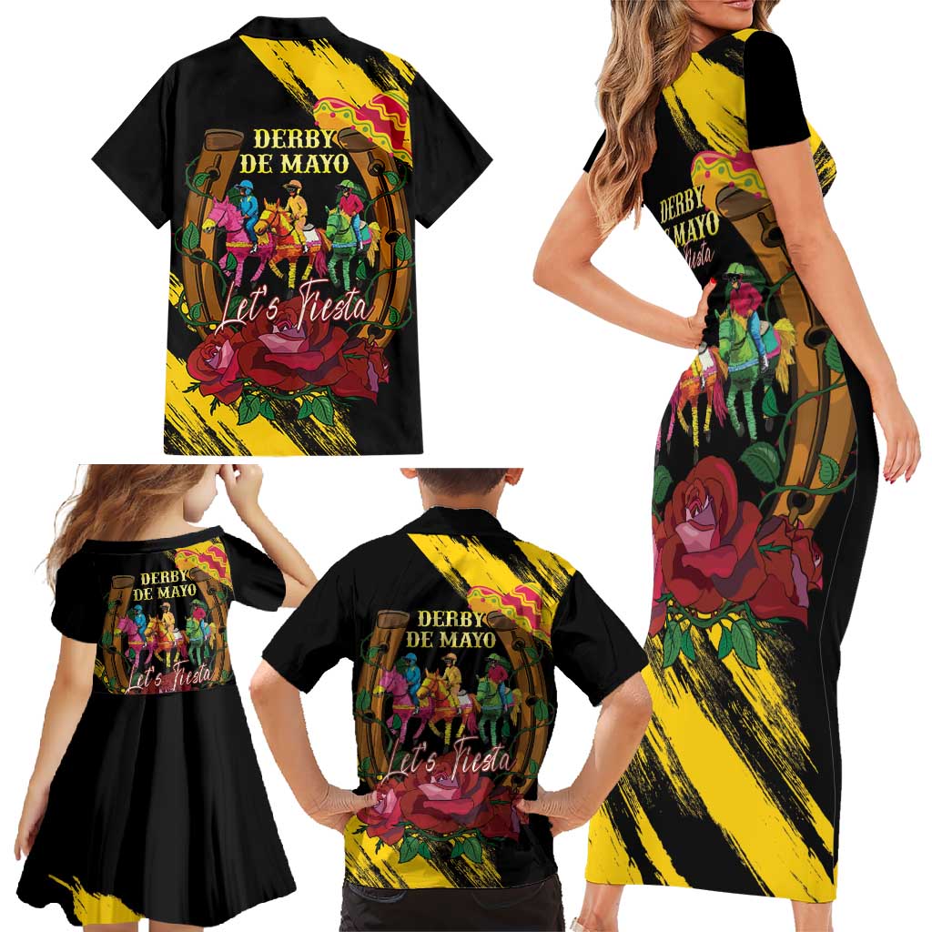 Derby De Mayo 2025 Family Matching Short Sleeve Bodycon Dress and Hawaiian Shirt Pinata Horse Racing Let's Fiesta