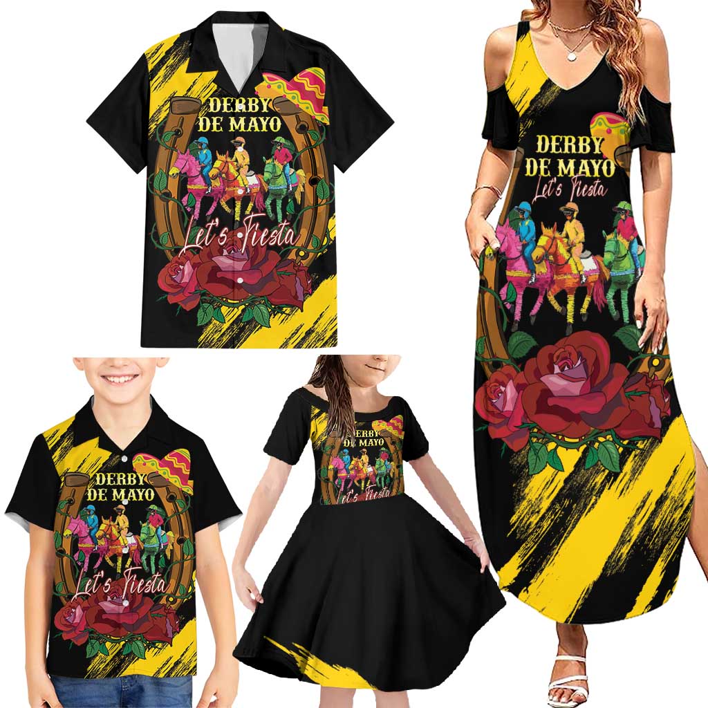 Derby De Mayo 2025 Family Matching Summer Maxi Dress and Hawaiian Shirt Pinata Horse Racing Let's Fiesta