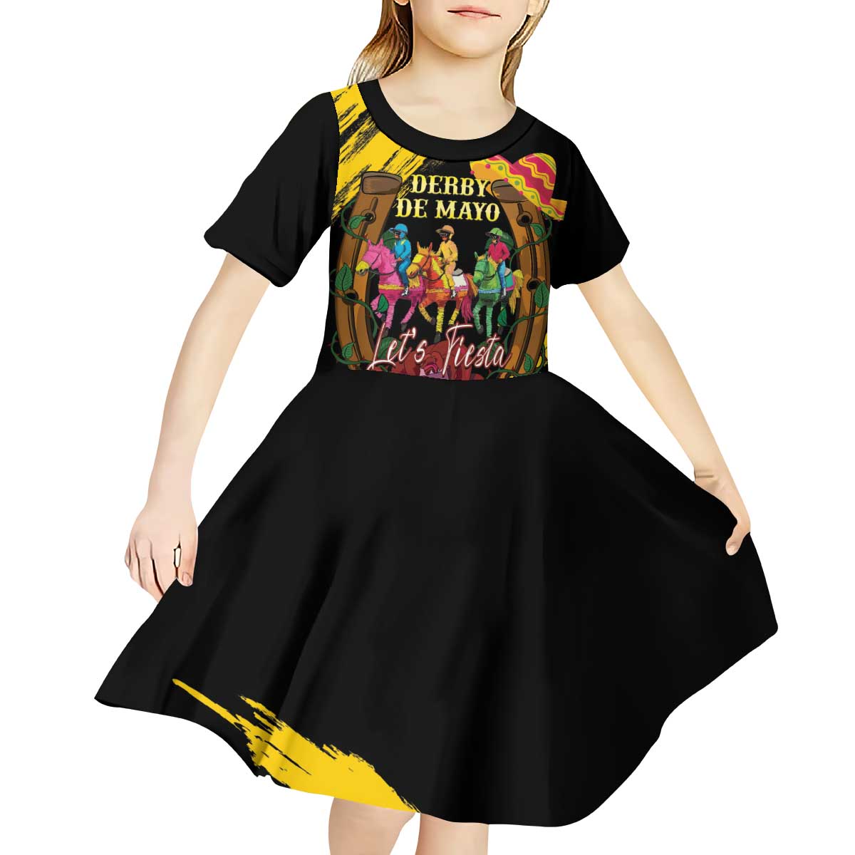 Derby De Mayo 2025 Kid Short Sleeve Dress Pinata Horse Racing Let's Fiesta