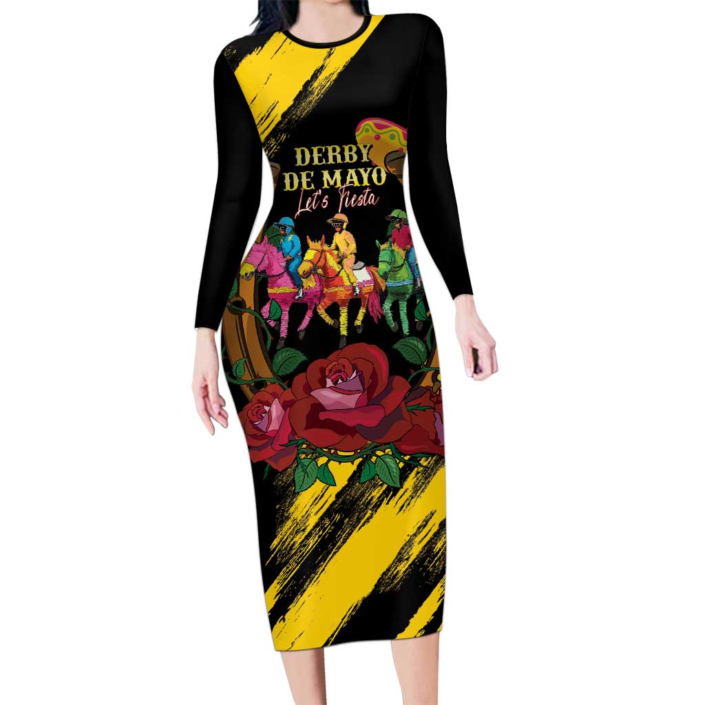 Derby De Mayo 2025 Long Sleeve Bodycon Dress Pinata Horse Racing Let's Fiesta