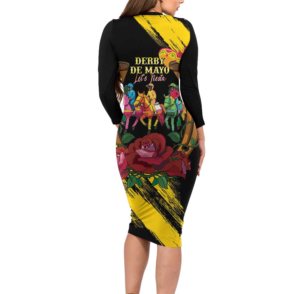 Derby De Mayo 2025 Long Sleeve Bodycon Dress Pinata Horse Racing Let's Fiesta
