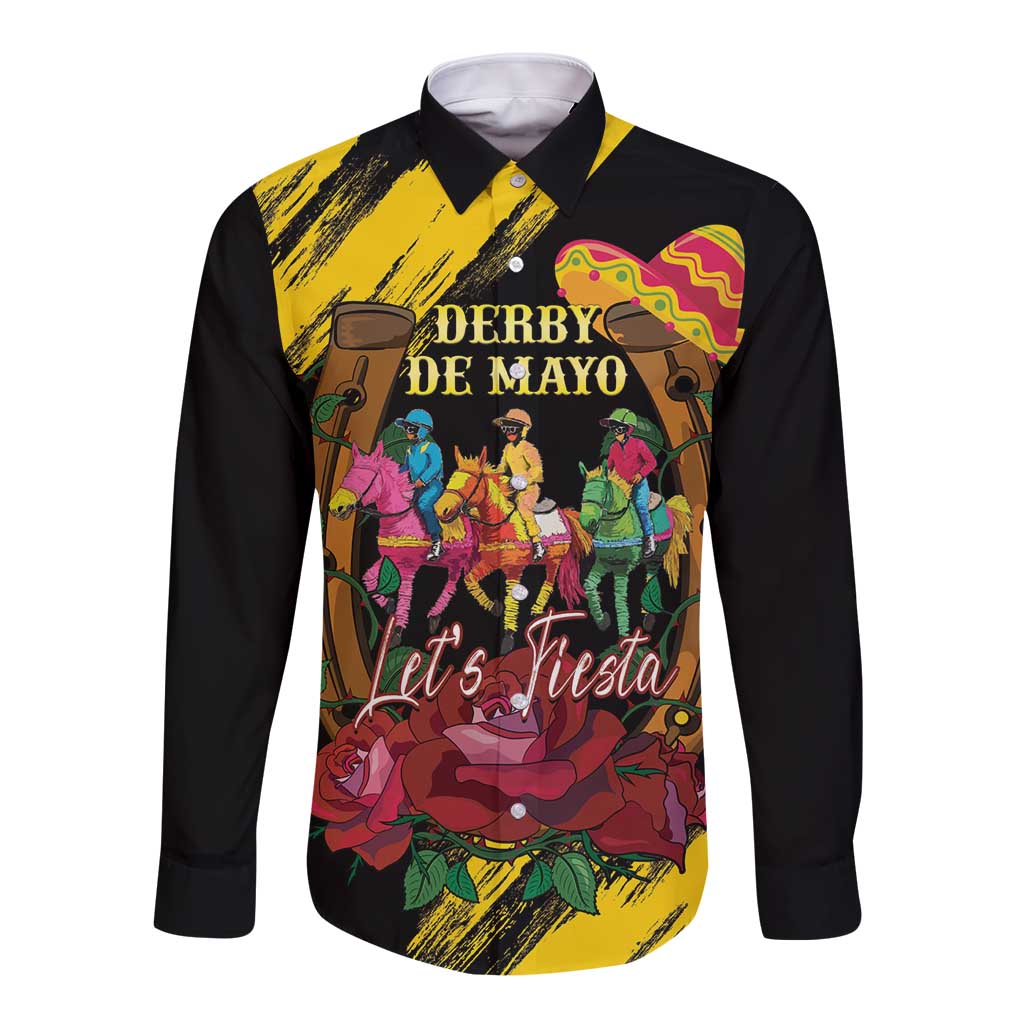 Derby De Mayo 2025 Long Sleeve Button Shirt Pinata Horse Racing Let's Fiesta