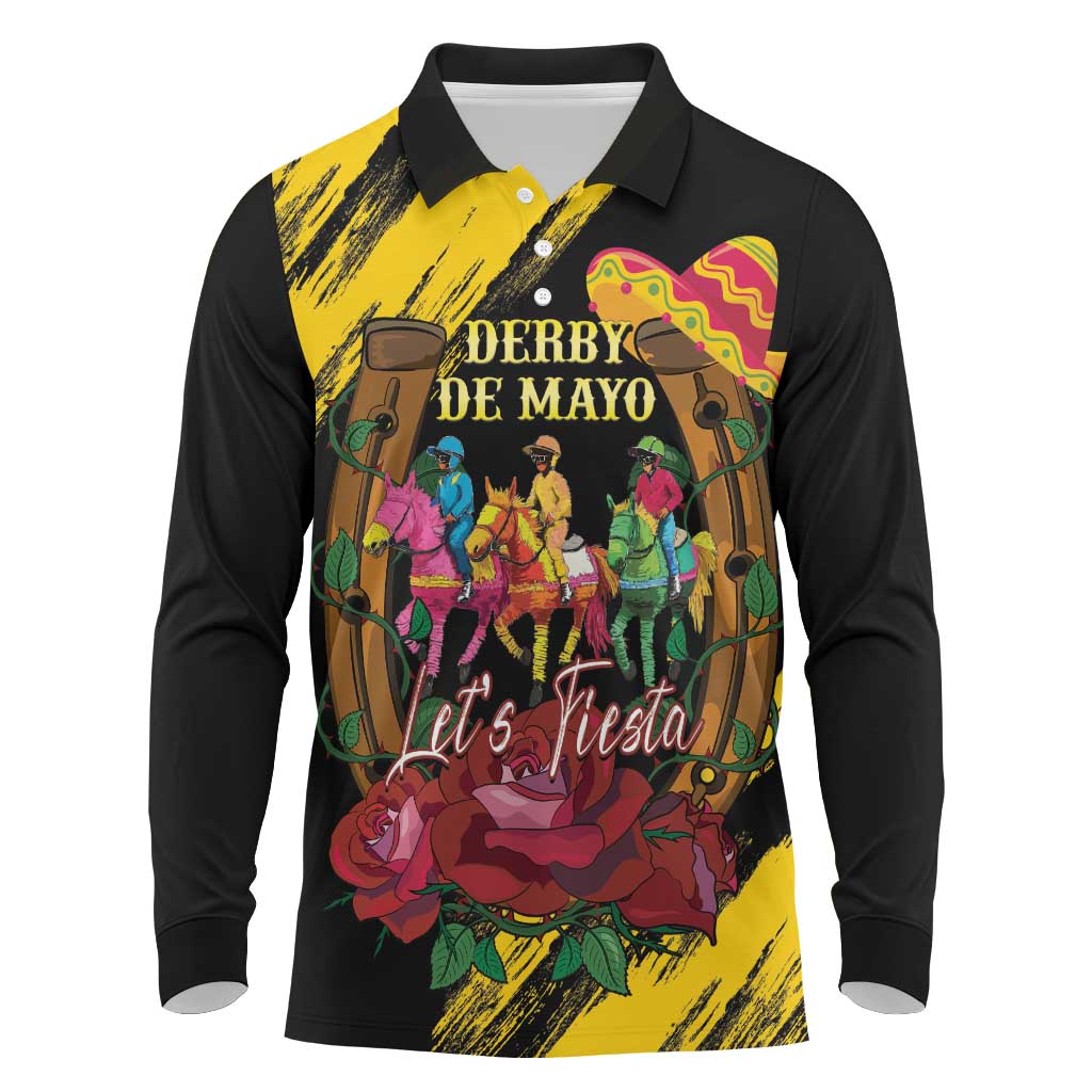 Derby De Mayo 2025 Long Sleeve Polo Shirt Pinata Horse Racing Let's Fiesta