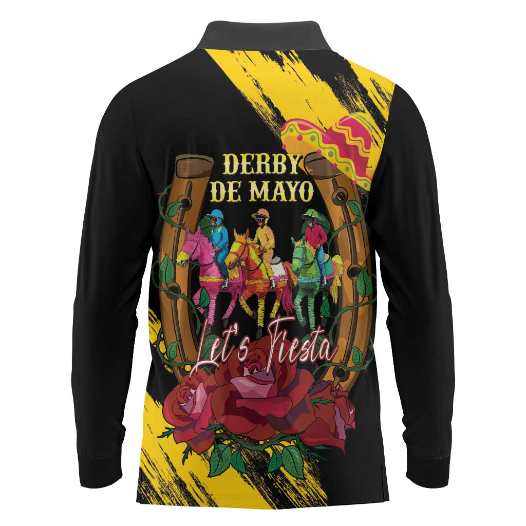 Derby De Mayo 2025 Long Sleeve Polo Shirt Pinata Horse Racing Let's Fiesta