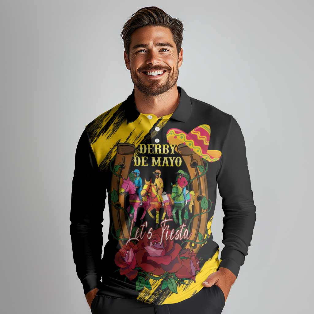 Derby De Mayo 2025 Long Sleeve Polo Shirt Pinata Horse Racing Let's Fiesta