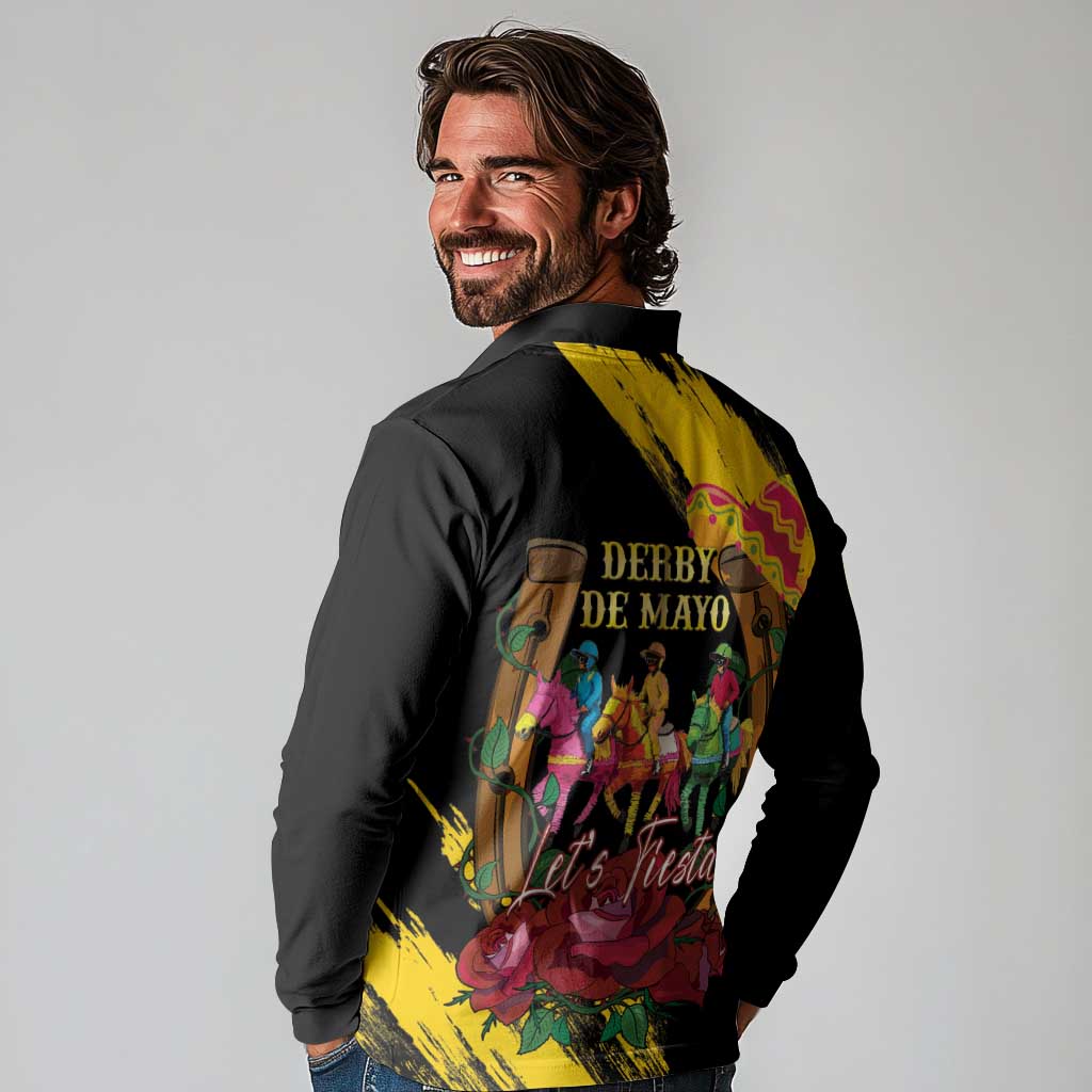 Derby De Mayo 2025 Long Sleeve Polo Shirt Pinata Horse Racing Let's Fiesta