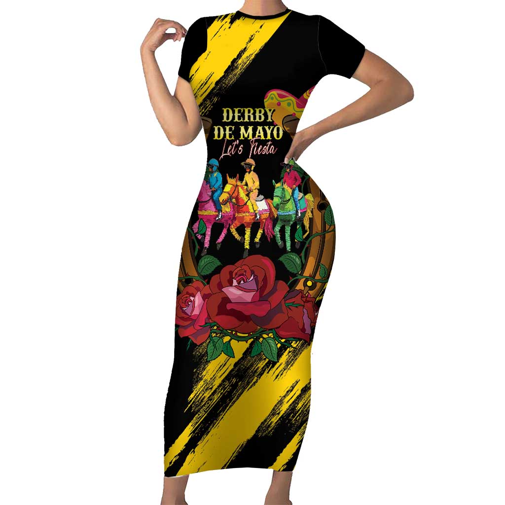 Derby De Mayo 2025 Short Sleeve Bodycon Dress Pinata Horse Racing Let's Fiesta - Wonder Print Shop